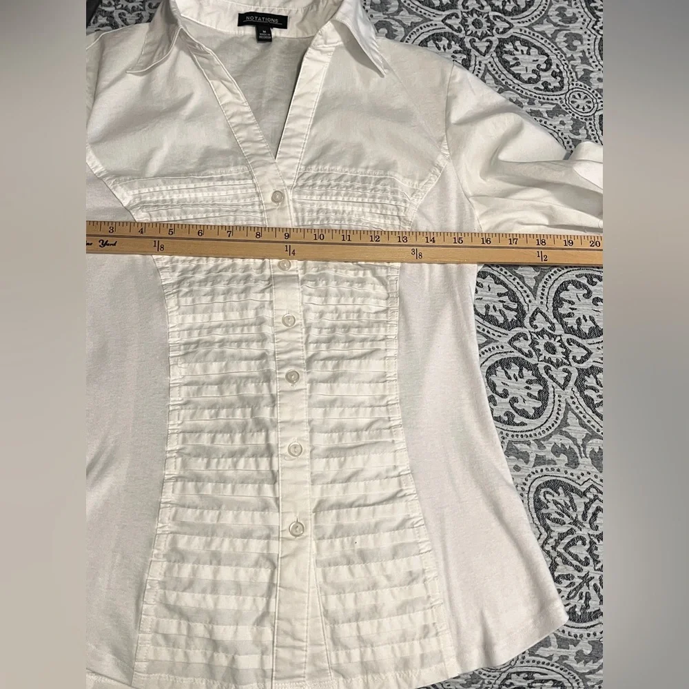 Notations Romantic Victorian White Pleated Front Button-Down Shirt Medium